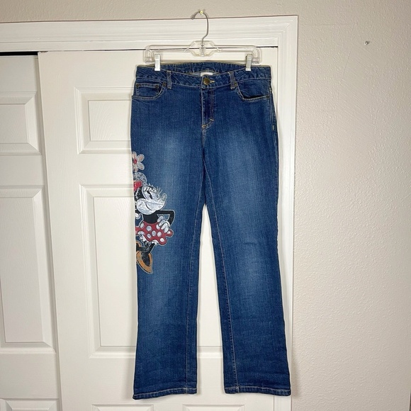 Vintage Disney Minnie Mouse Painted Jeans Womens 10 Blue Mid Rise Distressed - Picture 1 of 16